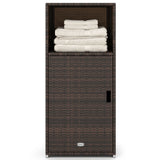 Outdoor PE Wicker Storage Cabinet with Door and Open Compartment for Patio