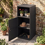 Outdoor PE Wicker Storage Cabinet with Door and Open Compartment for Patio