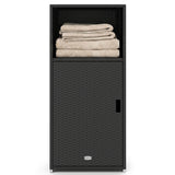 Outdoor PE Wicker Storage Cabinet with Door and Open Compartment for Patio