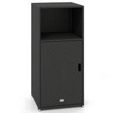 Outdoor PE Wicker Storage Cabinet with Door and Open Compartment for Patio
