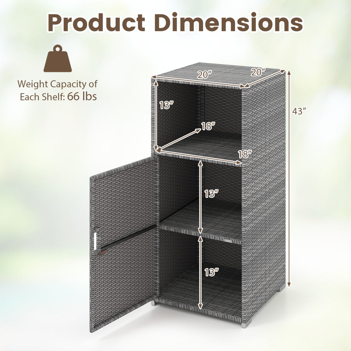 Outdoor PE Wicker Storage Cabinet with Door and Open Compartment for Patio
