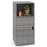 Outdoor PE Wicker Storage Cabinet with Door and Open Compartment for Patio