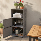 Outdoor PE Wicker Storage Cabinet with Door and Open Compartment for Patio