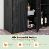 Outdoor PE Wicker Storage Cabinet with 3 Doors and Adjustable Shelves and Drawer