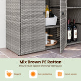 Outdoor PE Wicker Storage Cabinet with 3 Doors and Adjustable Shelves and Drawer