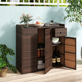 Outdoor PE Wicker Storage Cabinet with 3 Doors and Adjustable Shelves and Drawer