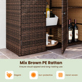 Outdoor PE Wicker Storage Cabinet with 3 Doors and Adjustable Shelves and Drawer