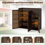 Outdoor PE Wicker Storage Cabinet with 3 Doors and Adjustable Shelves and Drawer