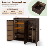Outdoor PE Wicker Storage Cabinet with 3 Doors and Adjustable Shelves and Drawer