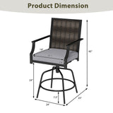 Outdoor PE Wicker Swivel Bar Stools Set of 2 Counter Height Patio Chairs with Back-Grey