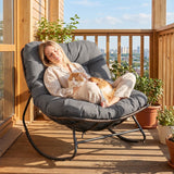 Outdoor Papasan Rocking Chair with Thick Cushion and Pads