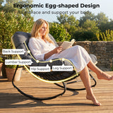 Outdoor Papasan Rocking Chair with Thick Cushioned Seat for Patio-Gray