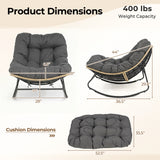 Outdoor Papasan Rocking Chair with Thick Cushioned Seat for Patio-Gray