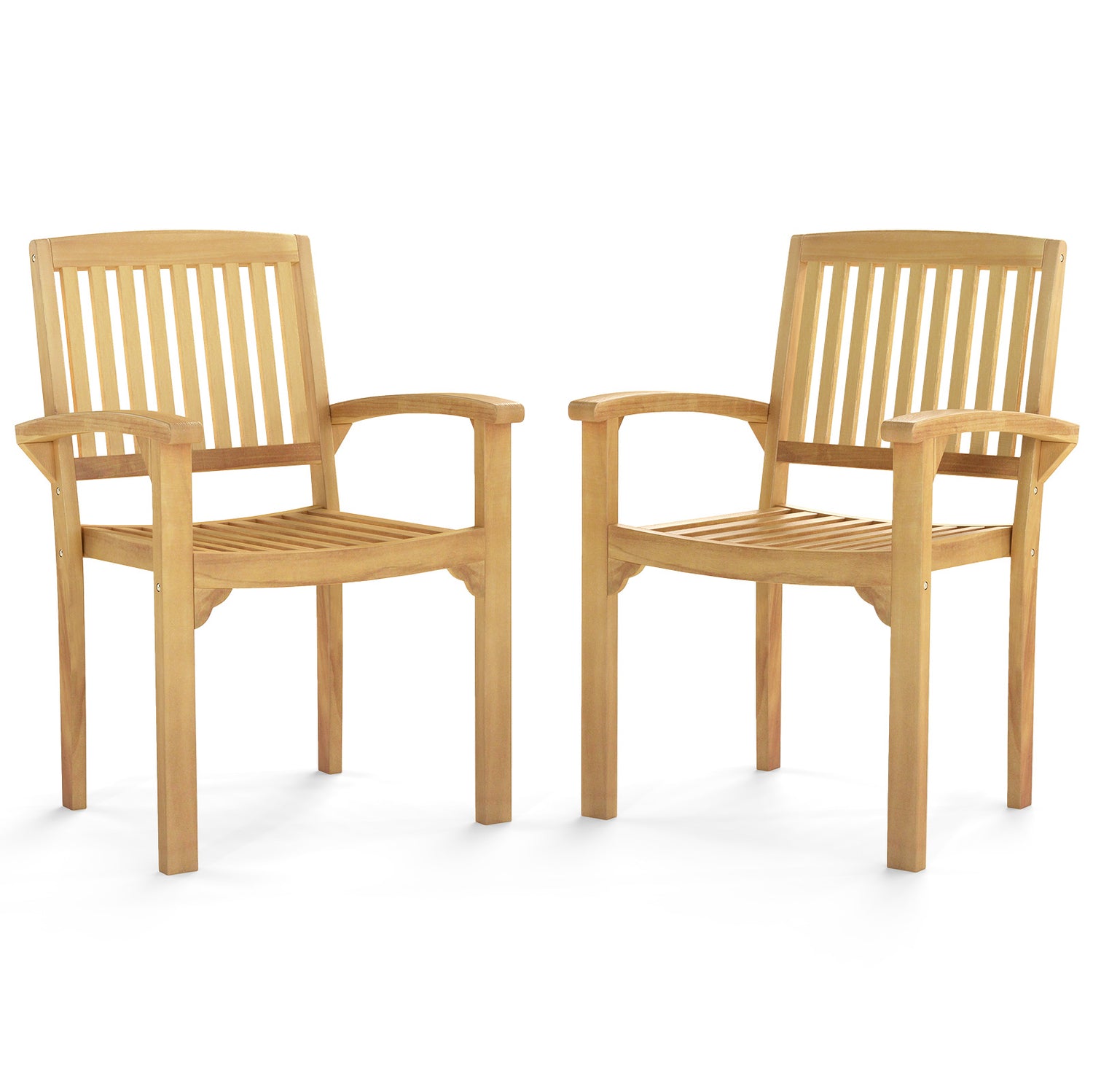 Set of 2 Outdoor Patio Chair with Slatted Seat and Curved Seat