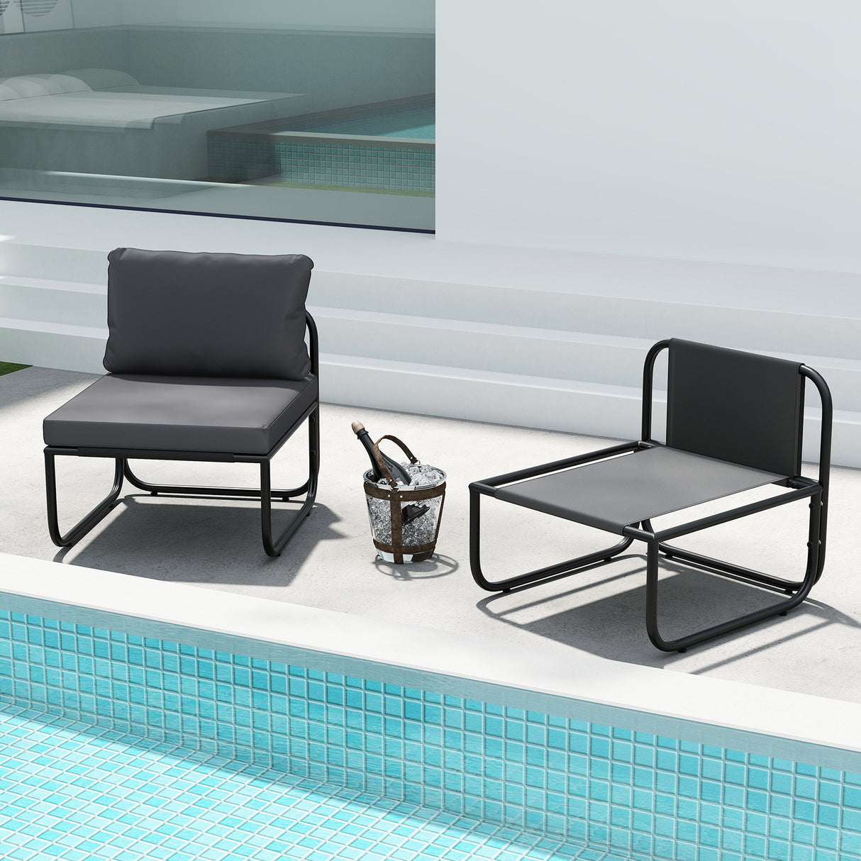 Outdoor Patio Chairs Set of 2 with Removable Cushions and Adjustable Foot Pads-Gray