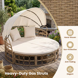 Outdoor Patio Daybed with Retractable Canopy and Cushions Yellow Wicker Rattan Furniture Set-White