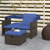 Outdoor Patio Rattan Daybed with Retractable Canopy and Adjustable Backrests