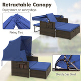 Outdoor Patio Rattan Daybed with Retractable Canopy and Adjustable Backrests