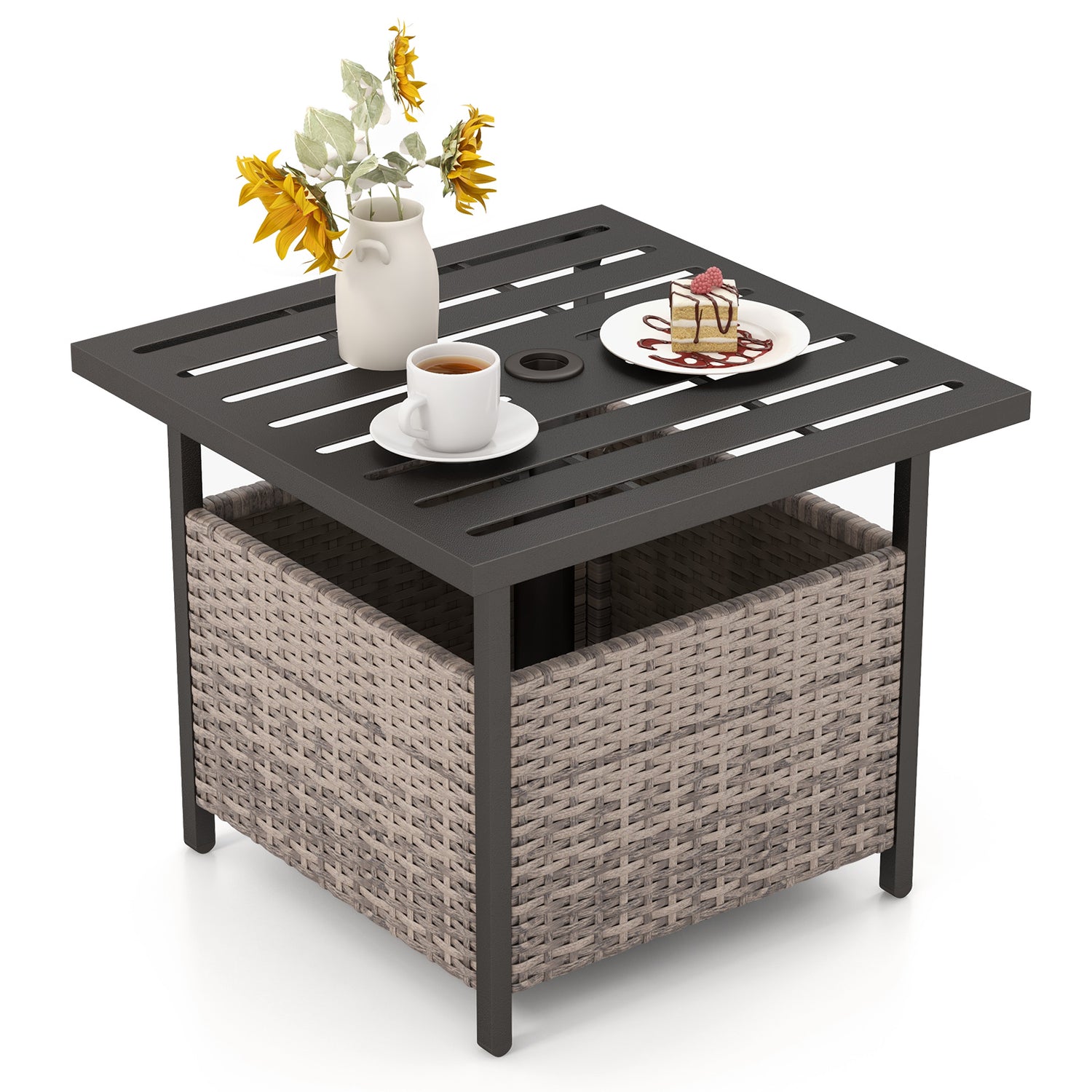 Outdoor Patio Rattan Wicker Steel Side Deck Table