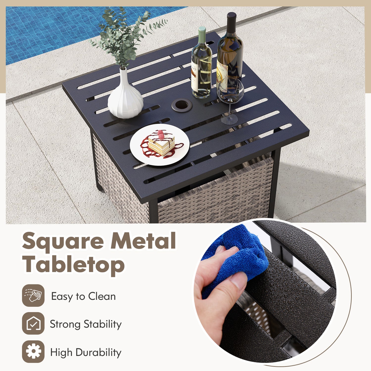 Outdoor Patio Rattan Wicker Steel Side Deck Table