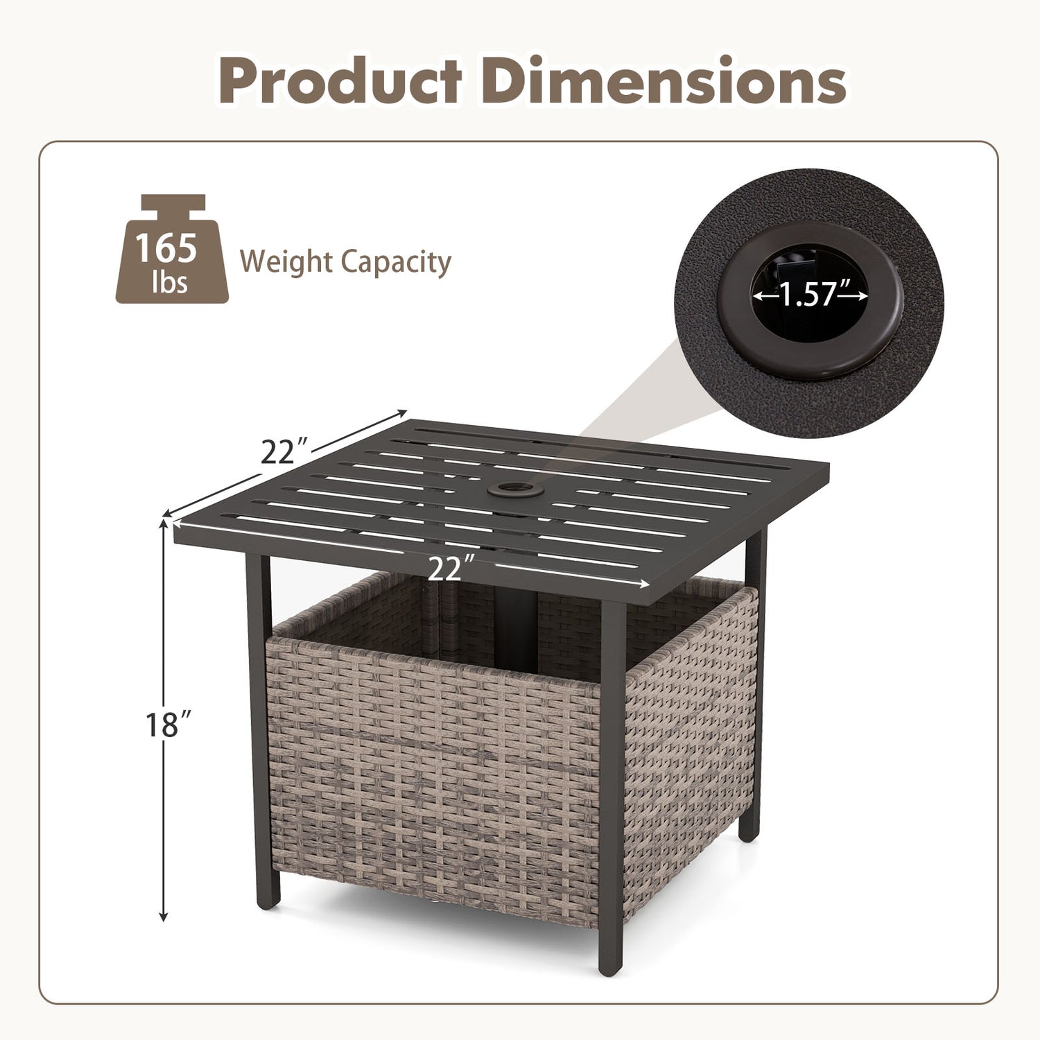 Outdoor Patio Rattan Wicker Steel Side Deck Table