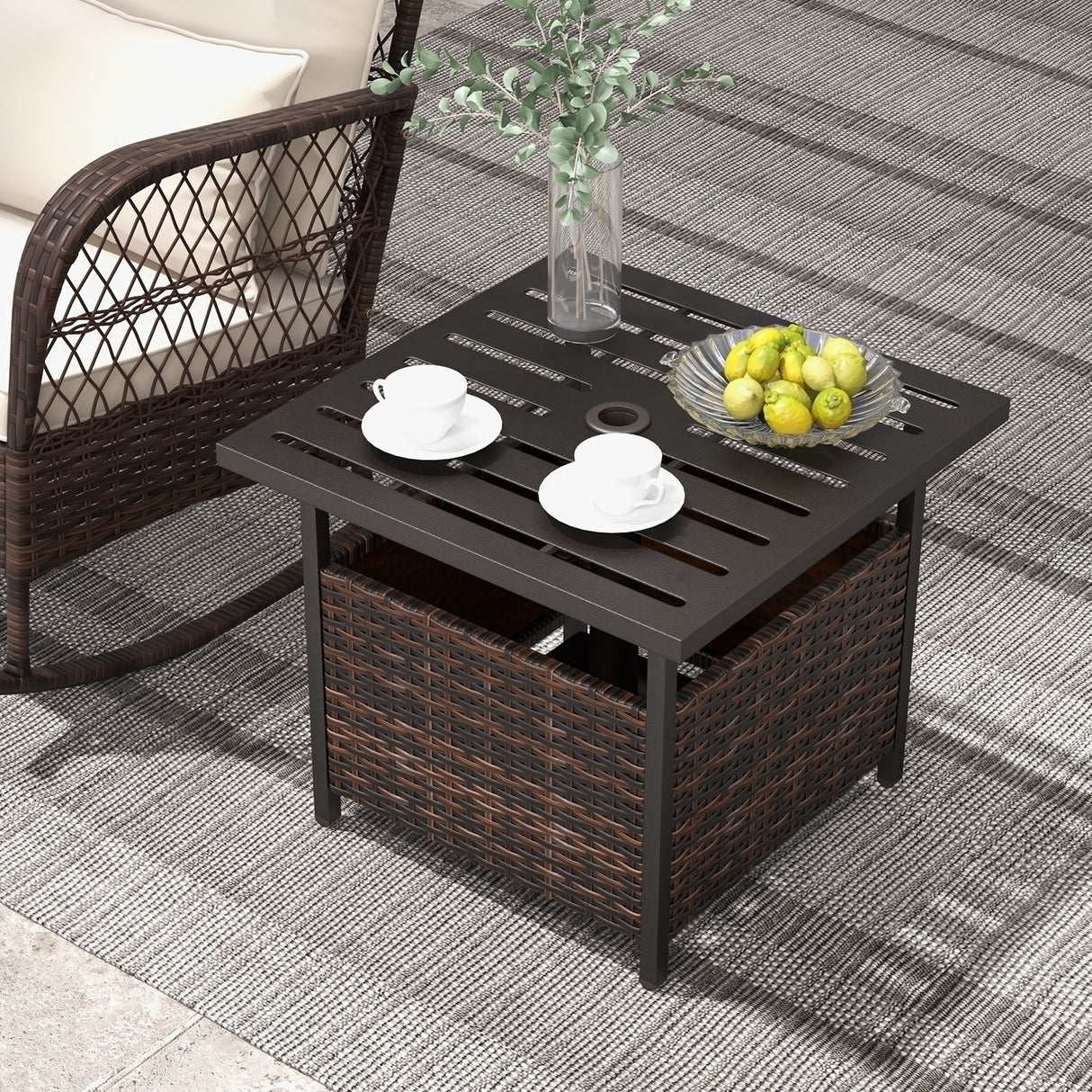 Outdoor Patio Rattan Wicker Steel Side Deck Table