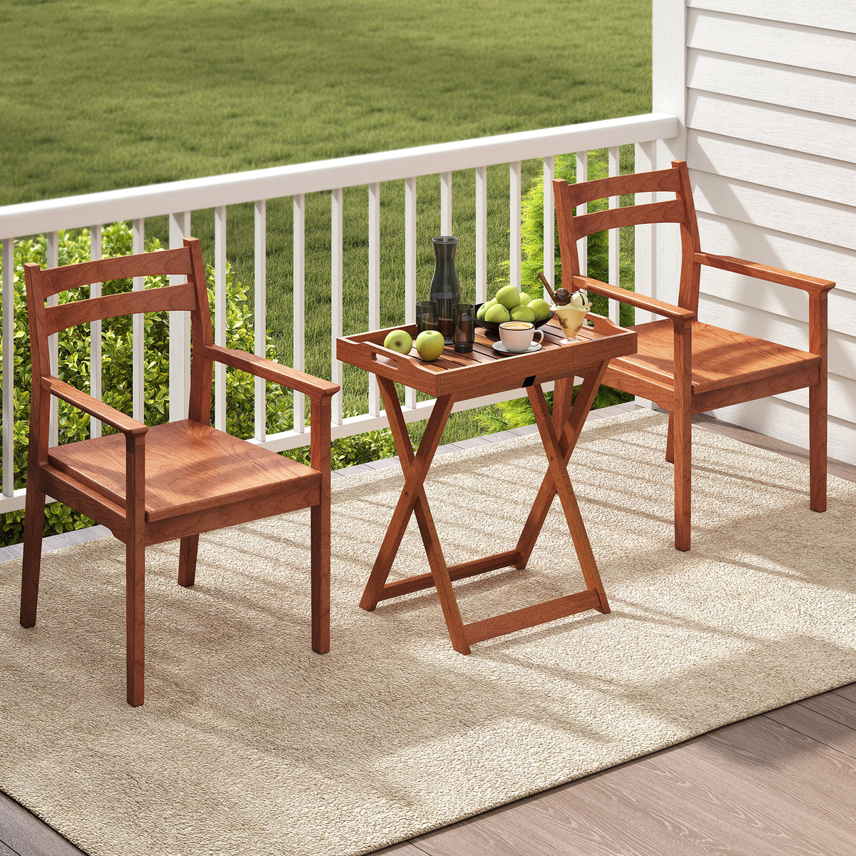 Outdoor Patio Solid Wood Tray Table with Removable Top No Assembly Required