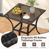 28.5 Inch Outdoor Patio Square Glass Top Table with Rattan Edging