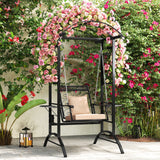 Outdoor Porch Swing with Stand and 2 Trellises for Adults-Black