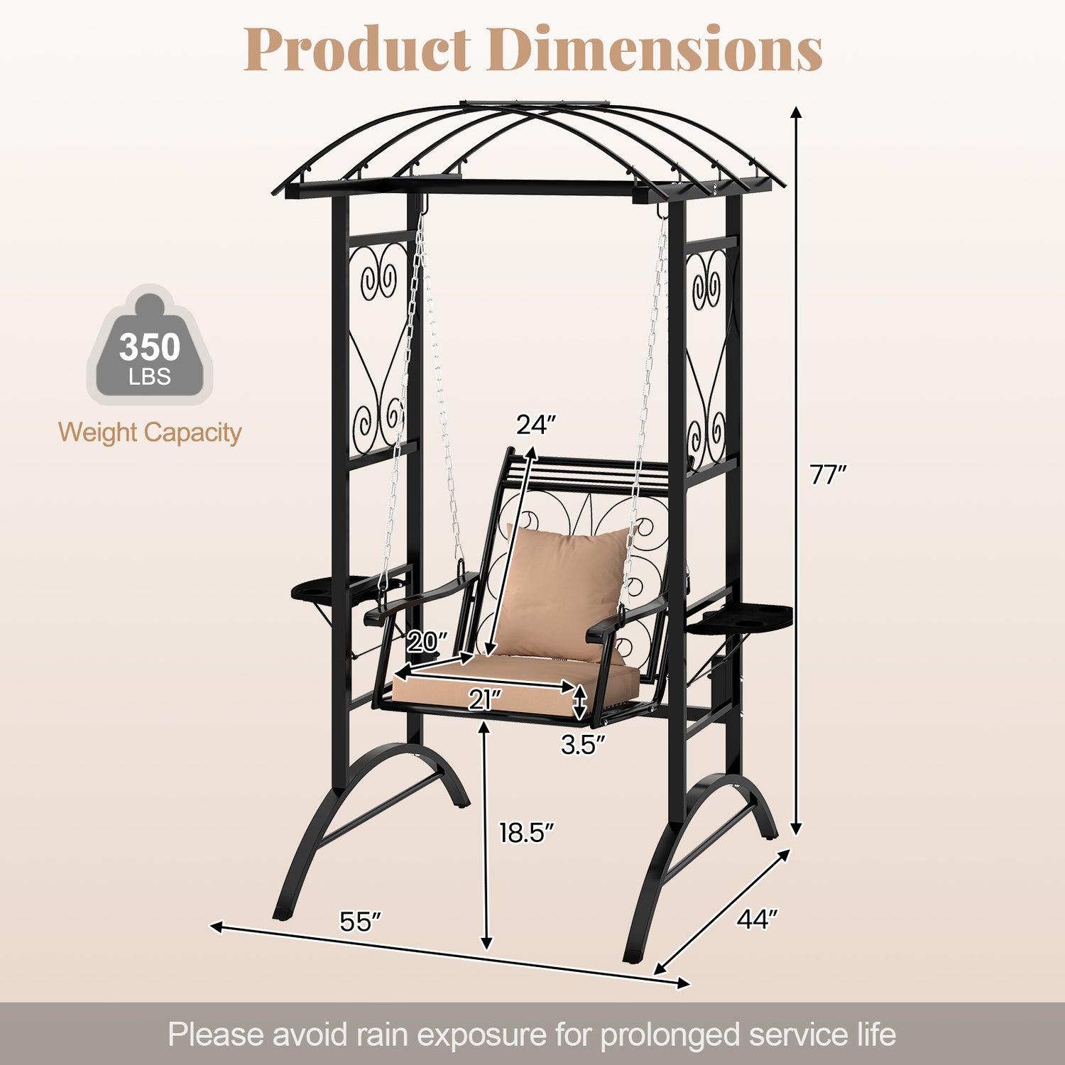 Outdoor Porch Swing with Stand and 2 Trellises for Adults-Black