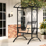 Outdoor Porch Swing with Stand and 2 Trellises for Adults-Black