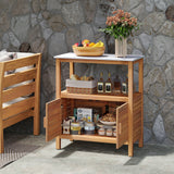 Outdoor Potting Bench Acacia Wood Garden Potting Table Planting Work Bench Station with Louvered Doors