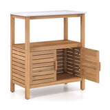 Outdoor Potting Bench Acacia Wood Garden Potting Table Planting Work Bench Station with Louvered Doors