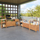 Outdoor Potting Bench Acacia Wood Garden Potting Table Planting Work Bench Station with Louvered Doors