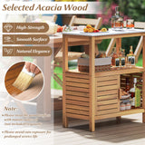 Outdoor Potting Bench Acacia Wood Garden Potting Table Planting Work Bench Station with Louvered Doors
