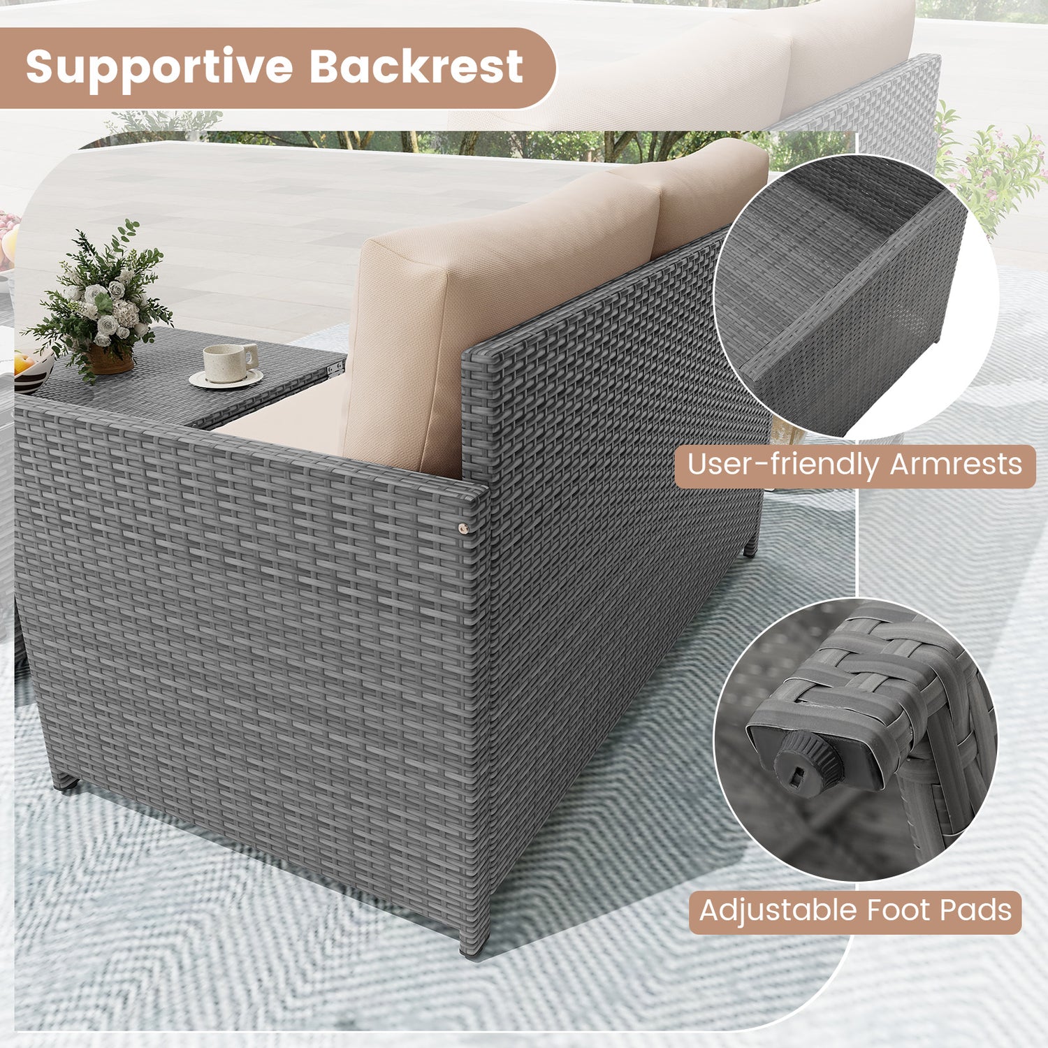 Outdoor Rattan Daybed Wicker Loveseat and 31 Gallon Storage Ottoman-Brown