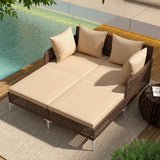 Outdoor Rattan Double Daybed Wicker Chaise Lounge