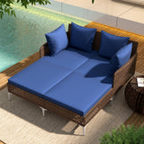 Outdoor Rattan Double Daybed Wicker Chaise Lounge