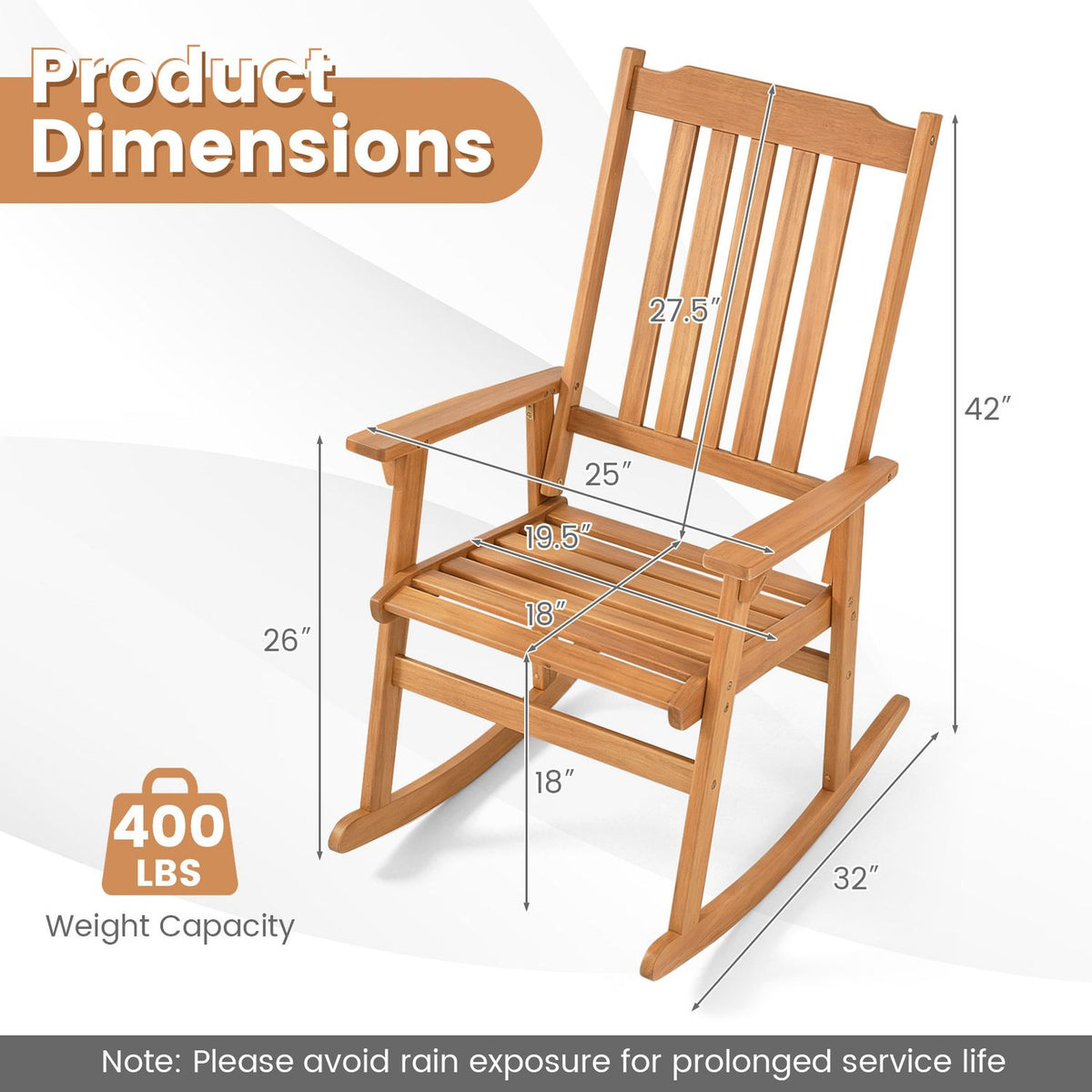 Outdoor Rocking Chair Single Rocker for Patio Deck