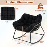 Outdoor Rocking Chair Oversized Patio PE Wicker Egg Chair with Cushion