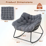 Outdoor Rocking Chair Oversized Patio PE Wicker Egg Chair with Cushion