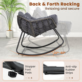 Outdoor Rocking Chair Oversized Patio PE Wicker Egg Chair with Cushion