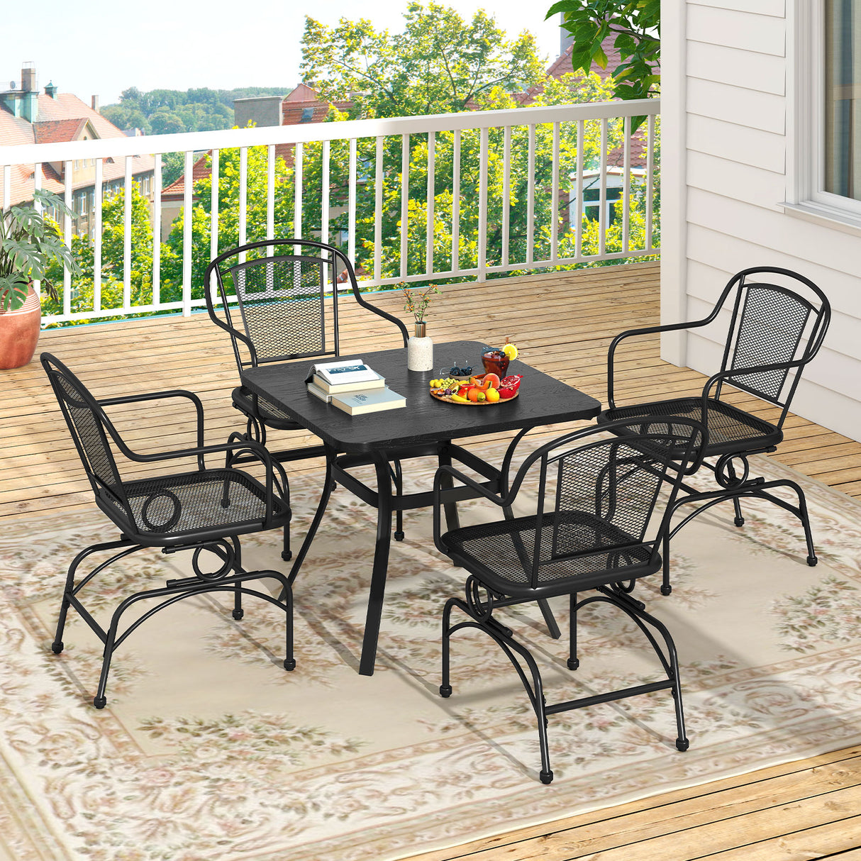 Outdoor Rocking Chair Set of 2 with Mesh Backrest and Seat for Yard-Black