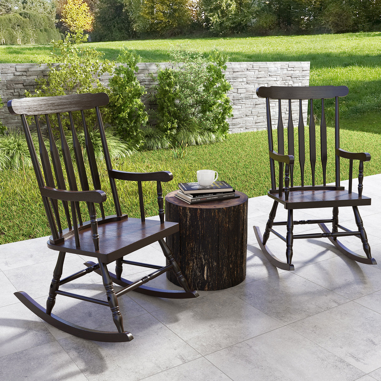 Rocking Chair with Solid Wooden Frame for Garden and Patio
