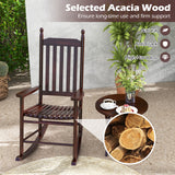 High-Back Acacia Wood Outdoor Rocking Chair with Solid Rocking Base