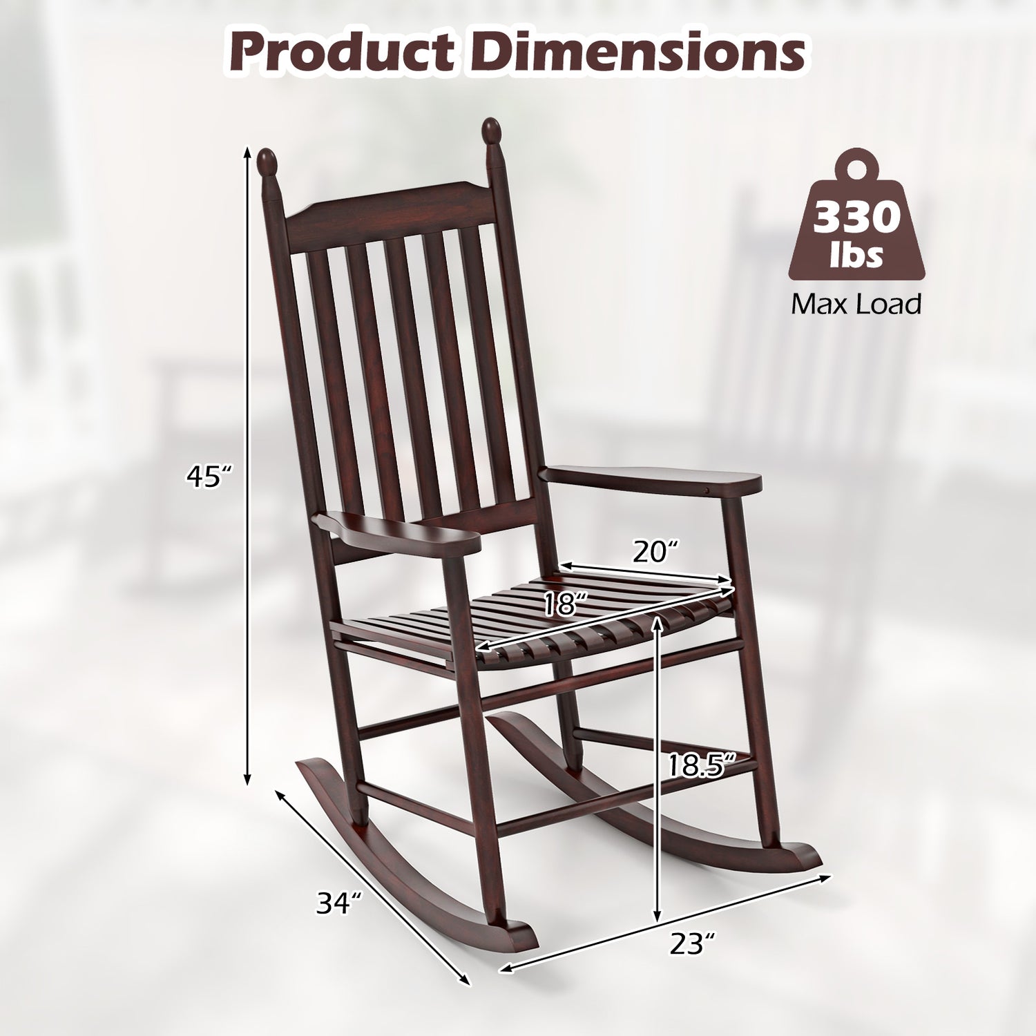High-Back Acacia Wood Outdoor Rocking Chair with Solid Rocking Base