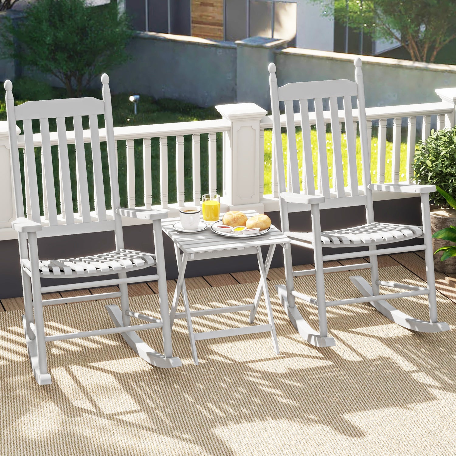 High-Back Acacia Wood Outdoor Rocking Chair with Solid Rocking Base