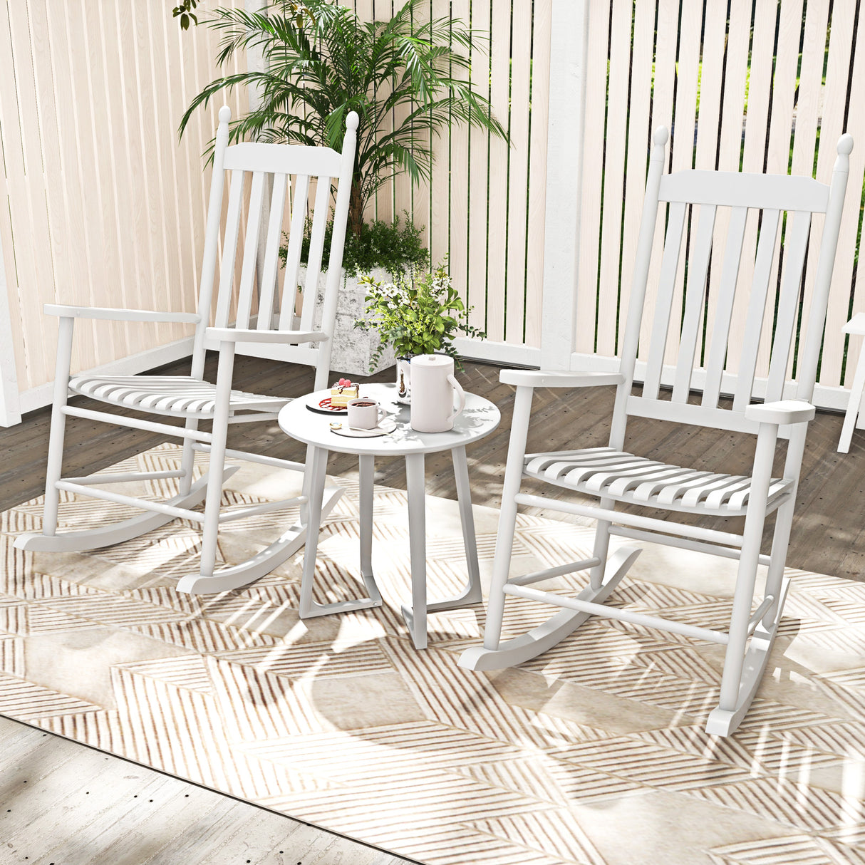 High-Back Acacia Wood Outdoor Rocking Chair with Solid Rocking Base