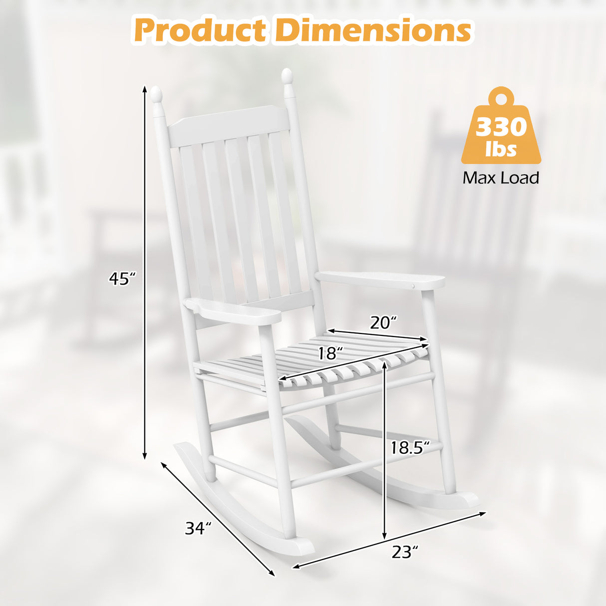 High-Back Acacia Wood Outdoor Rocking Chair with Solid Rocking Base