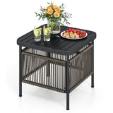 Outdoor Side Table with Umbrella Hole and Storage Shelf